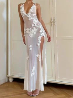 Women See Through Mesh Long Dress